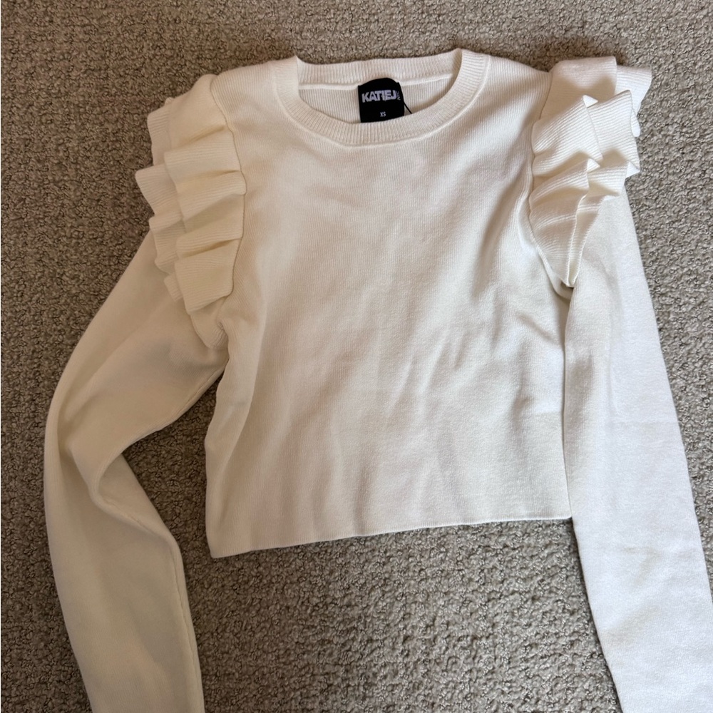 KatieJ White Ruffled Long Sleeve Top